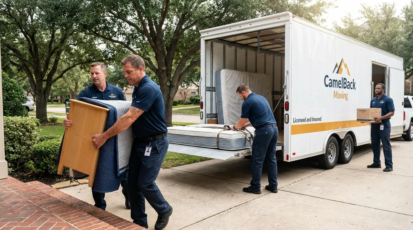 Crew loading residential truck for cross-state move from Laurens, SC
